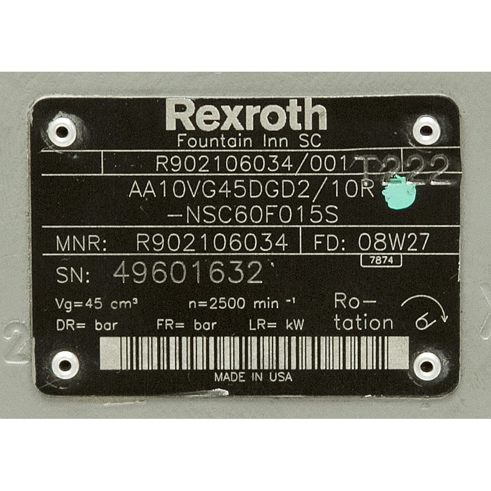 Rexroth hydraulic pump Nameplate