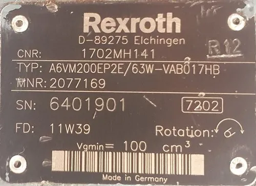 Rexroth hydraulic pump Nameplate